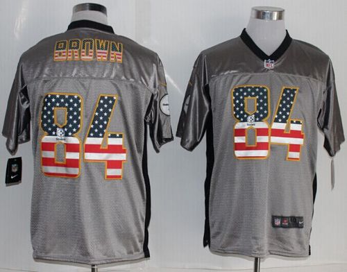 Nike Steelers #84 Antonio Brown Grey Men's Stitched NFL Elite USA Flag Fashion Jersey